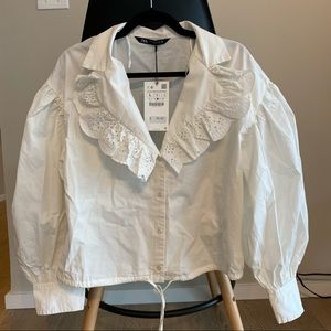 ZARA Top with poplin style sleeves, NEVER WORN